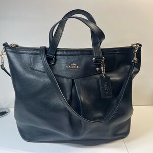 Coach Black Crossgrain Leather Pleated Large Tote Shoulder Bag Hand Purse